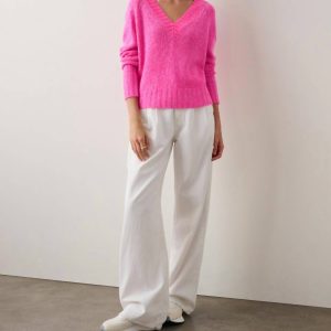 Kaschmir Air Plüsch V-Ausschnitt In Rosa Marl