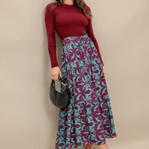 SANGRIA BLOOM Gewebtes Midikleid