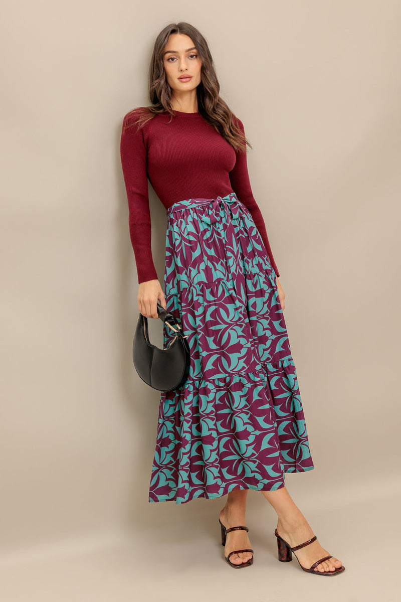 SANGRIA BLOOM gewebt MIDI Kleid