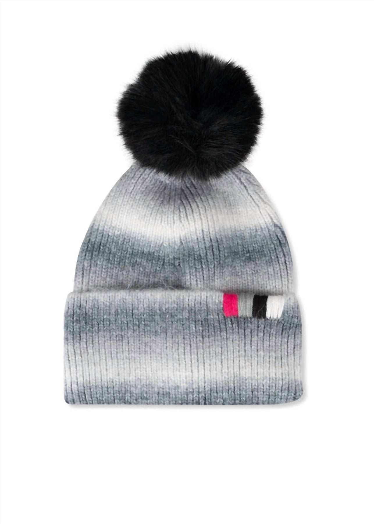 City Mütze Imitat Pom Pom in schwarz/grau