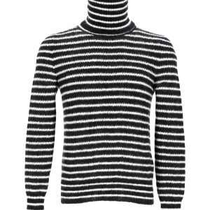 Saint Laurent gestreifter Rollkragen Top in schwarz und weiß Mohair 7748741791804