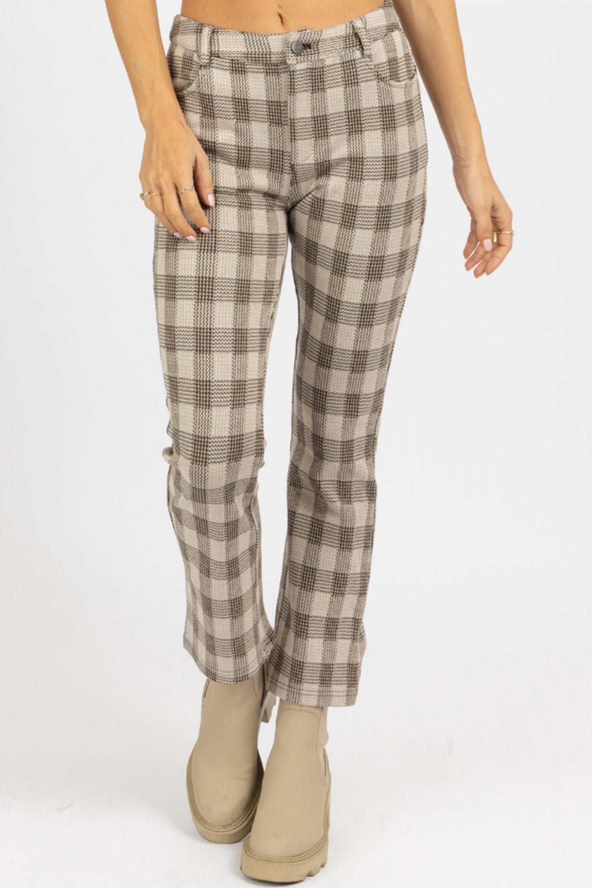 Karierte hoher Bund Flare Hose in Neutral