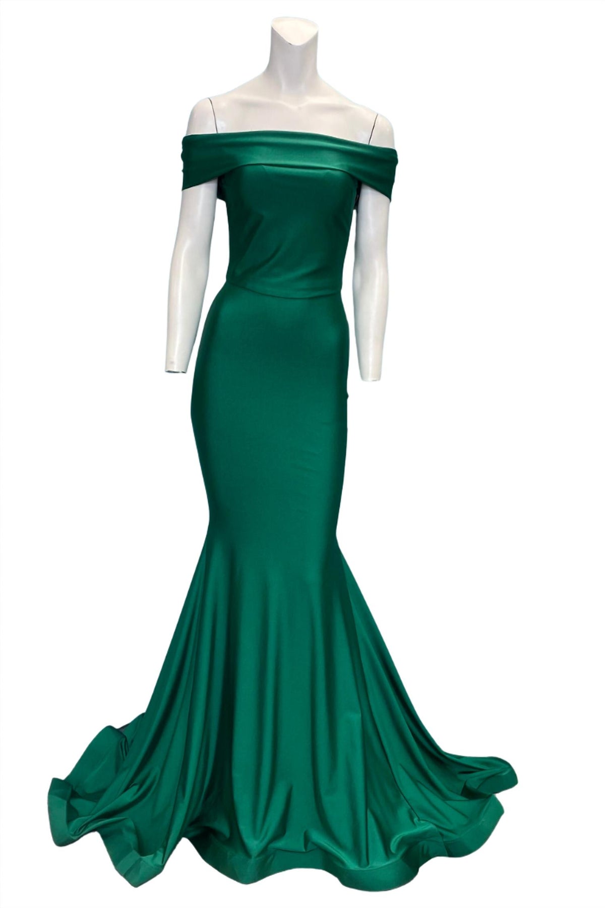 Klassisches Abendkleid aus der Schulter in Grün