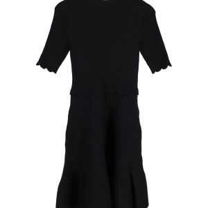 Sandro Scalloped-Trim Knitted Kleid in schwarzer Viskose 7748728586300