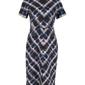 Erdem Checked Midikleid in Marineblau Wolle 7748746084412