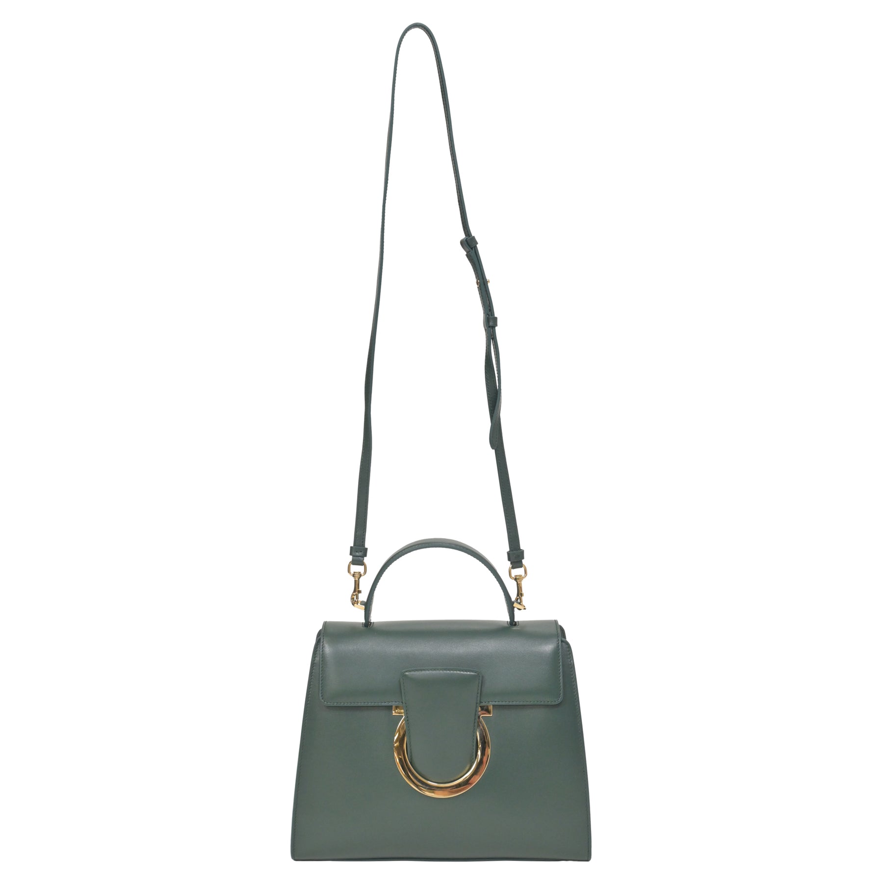 Salvatore Ferragamo Thalia Gancini Schultertasche aus olivgrünem Kalbsleder