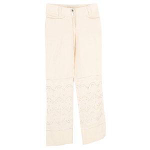 Dolce & Gabbana Lace Cutout Flower Hose aus weißem Leinen 7748752244796