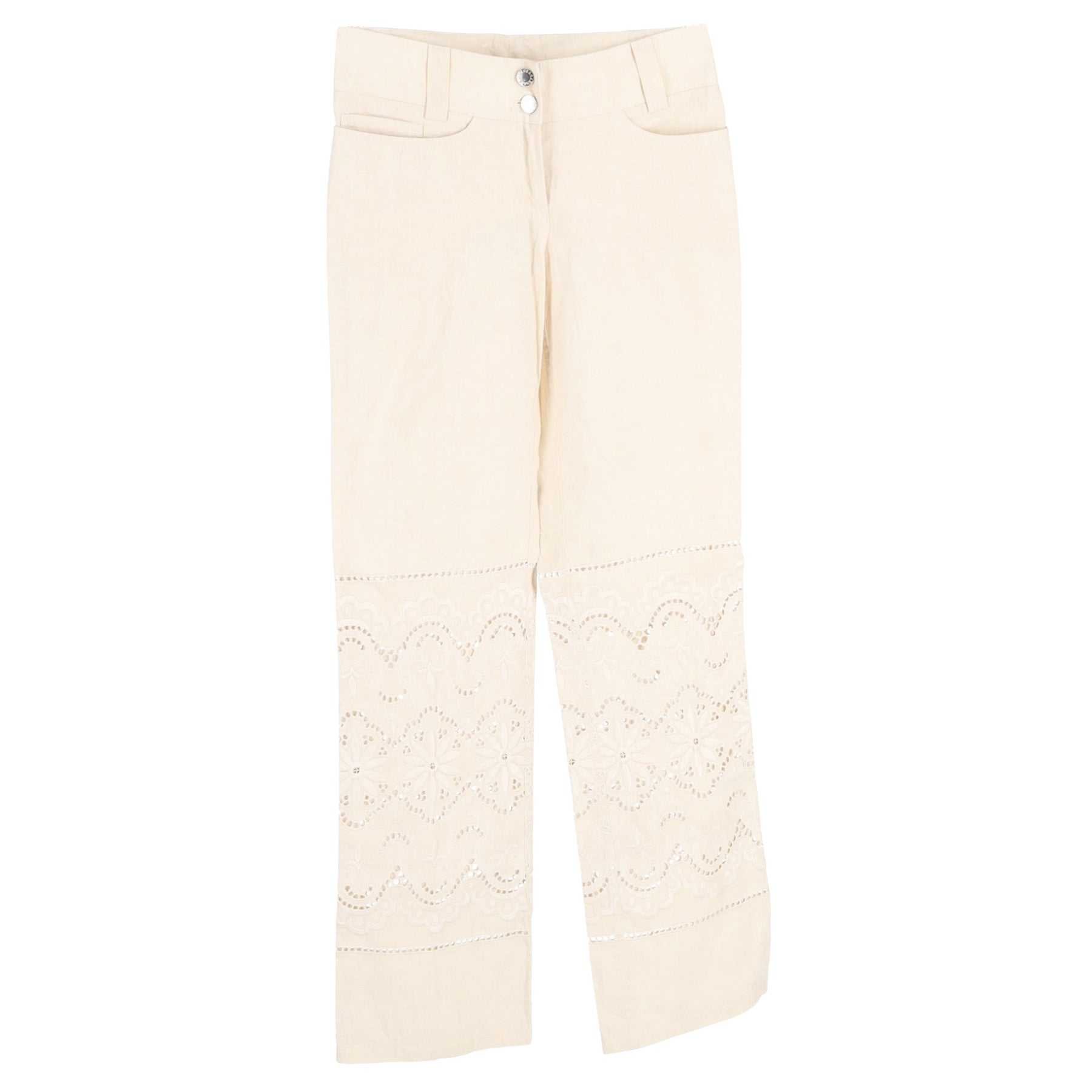 Dolce & Gabbana Spitze Ausschnitt Flower Hose aus weißem Leinen
