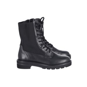 Stuart Weitzman Ande Lift Combat Stiefel aus schwarzem Leder