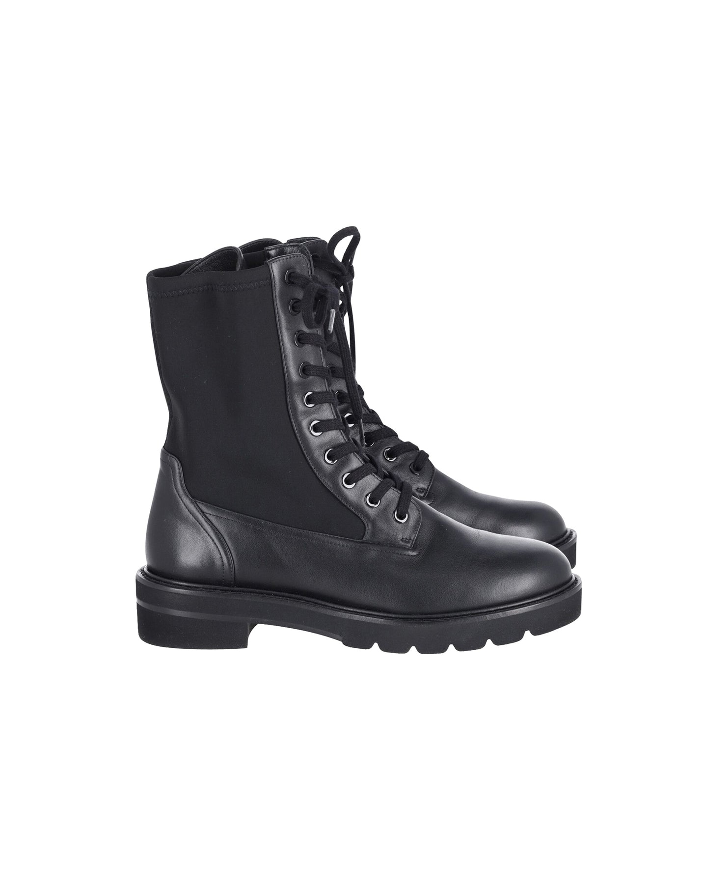Stuart Weitzman Ande Lift Combat Stiefel aus schwarzem Leder