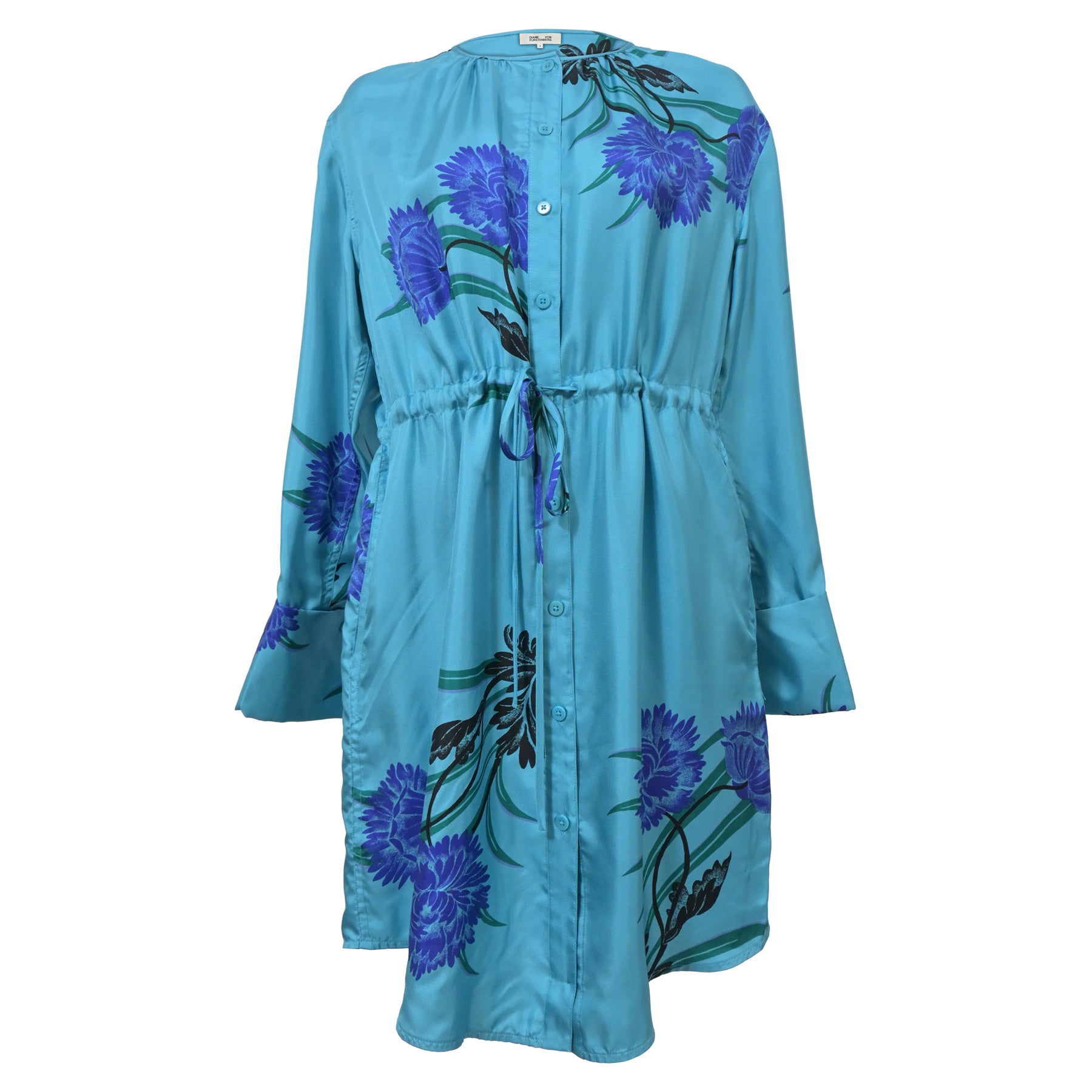 Diane Von Furstenberg Farren Muster Hemdkleid in blauer Seide