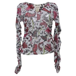 Diane Von Furstenberg Sheer Leaf Print Top in weißes Nylon 7748745887804