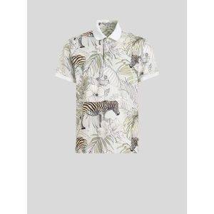 Piquet Poloshirt mit Dschungel und Zebra-Print