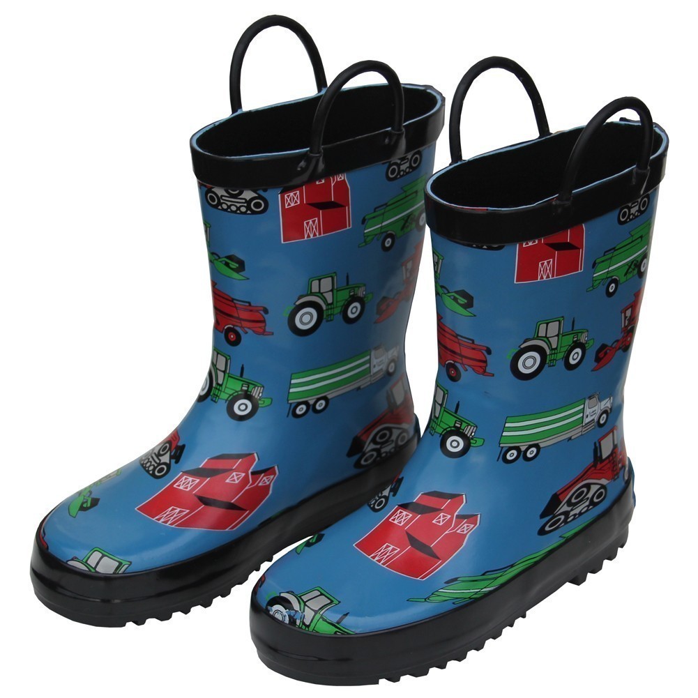 Jungen Blau Farm Equipment Drucken Gummi Regenstiefel 11-3 Kinder