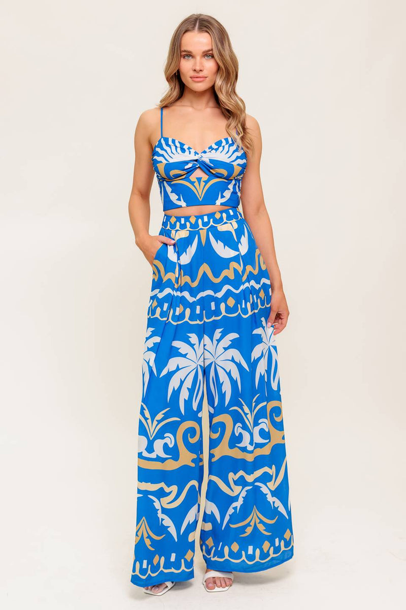ABEND Blau gewebt CROP TOP UND Hose Set