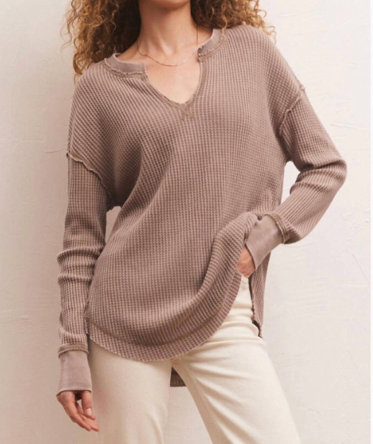 Driftwood Thermal Langarm-Oberteil in Milkshake