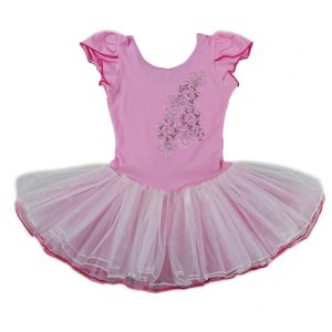 Rosa-weißes Ballettkleid mit Pailletten und Flügelärmeln für Mädchen, S (9–24 M)–XL (6–8)