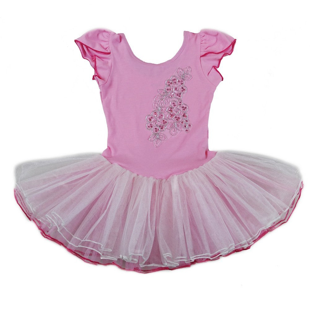 Rosa-weißes Ballettkleid mit Pailletten und Flügelärmeln für Mädchen, S (9–24 M)–XL (6–8)