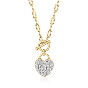 Ross-Simons Diamant Herz Lock Toggle Halskette in 18kt Gold über Sterling und Sterling Silber