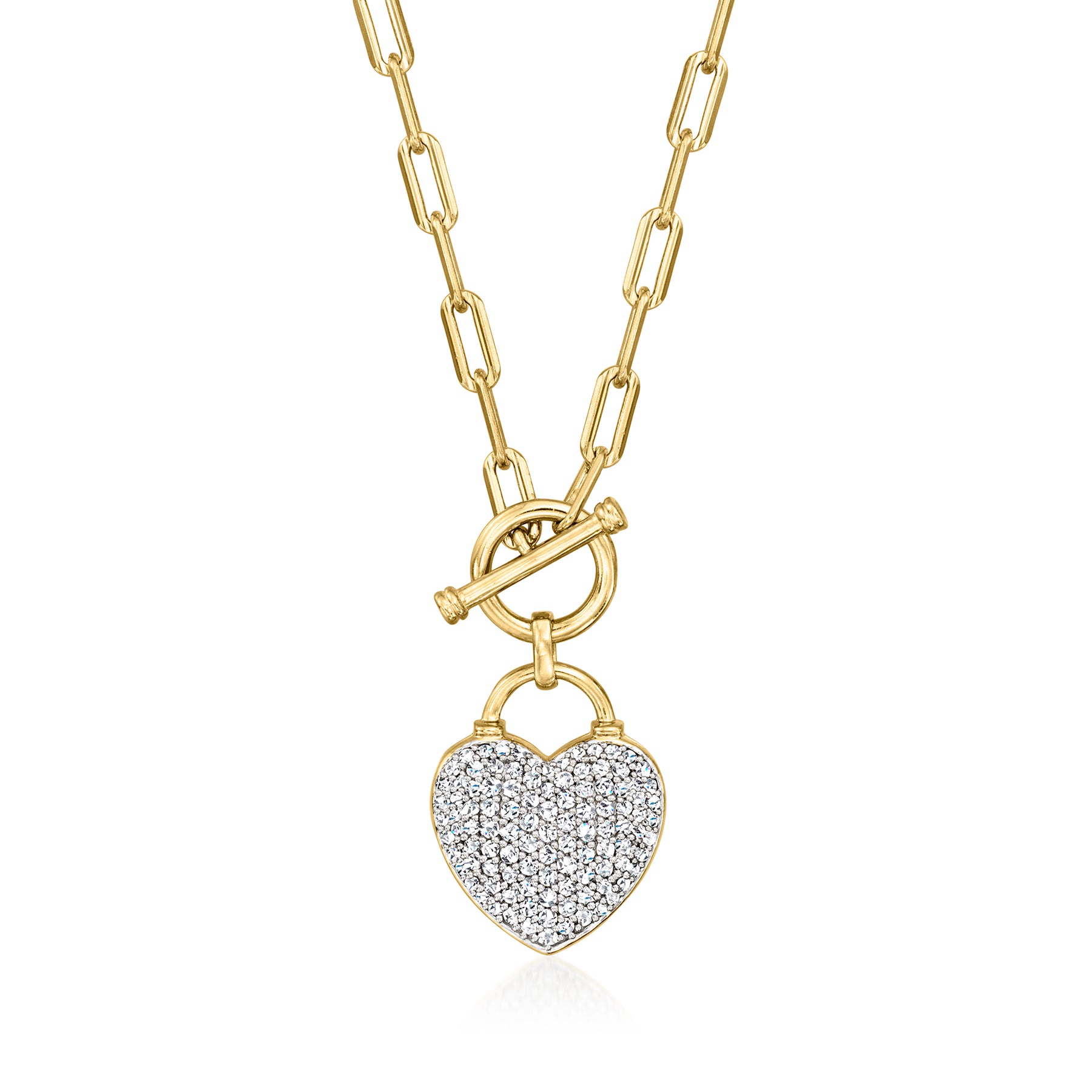 Ross-Simons Diamant Herz Lock Toggle Halskette in 18kt Gold über Sterling und Sterling Silber