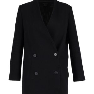 Theory Zweireihiger Kragenloser Blazer aus schwarzer Wolle