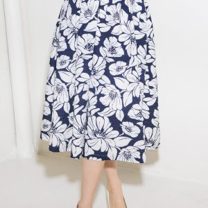 PLAIN OPTIMISM Marineblau gewebt midi Rock