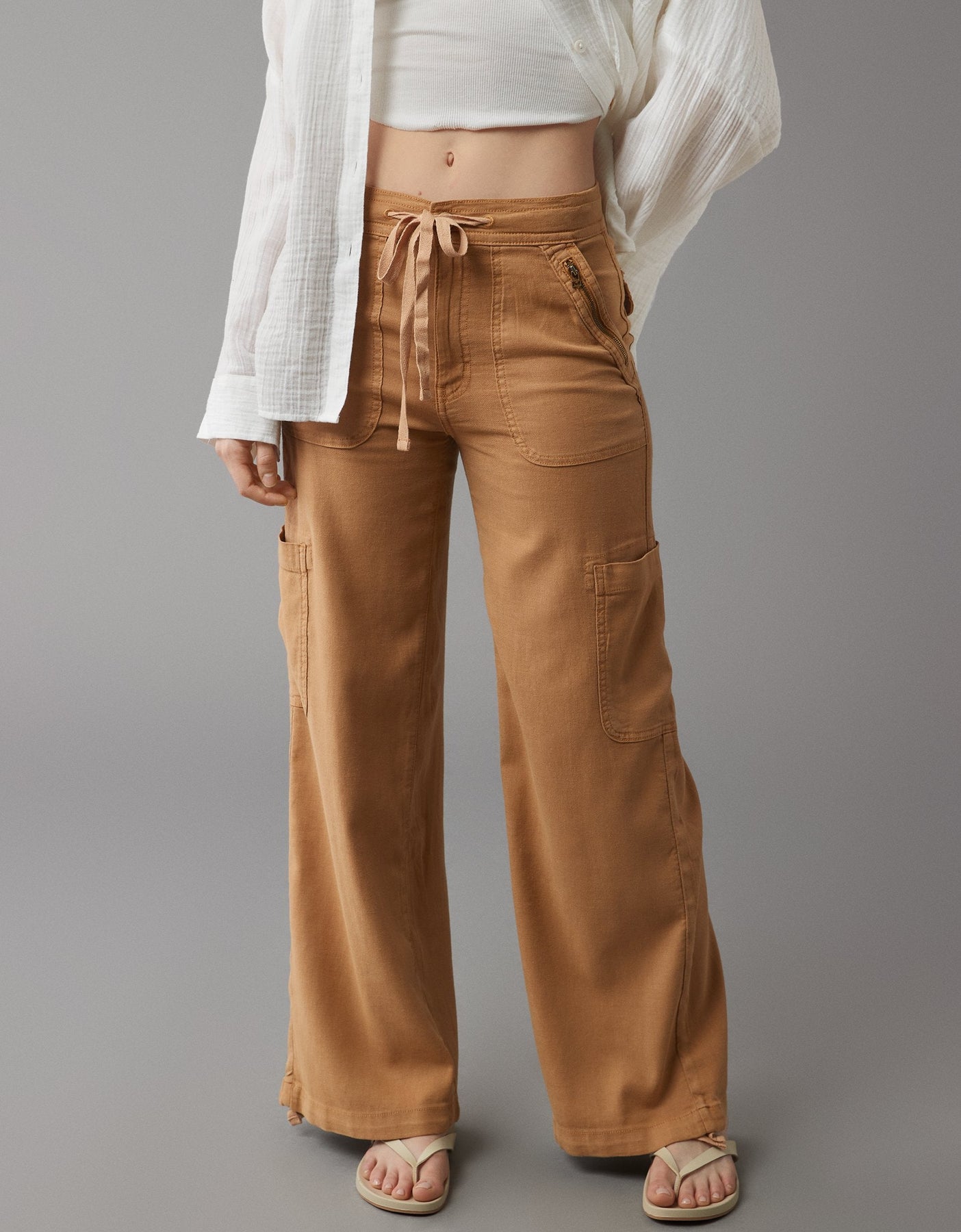 AE Verträumte Drape Leinen-Blend Baggy Weitbein Cargo Hose