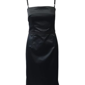 Dolce & Gabbana Spaghetti Strap Midikleid aus schwarzem Polyamid