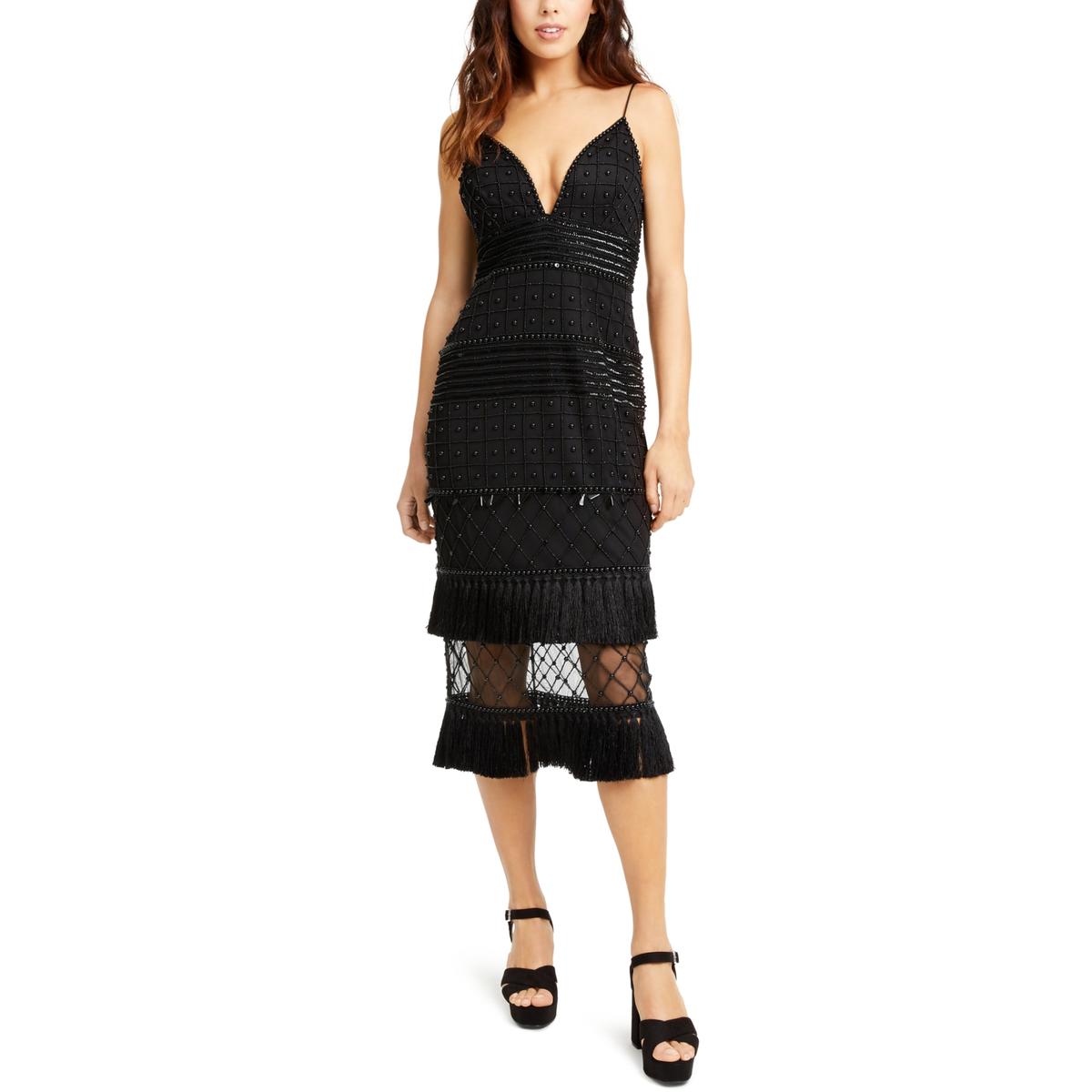Fringe Midi Kleid mit Perlen