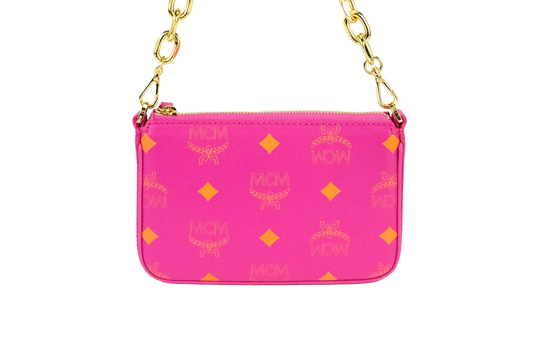 MCM Splash Logo rosa rosa Mini-Umhängetasche aus glattem Leder für Damen