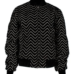 Saint Laurent Zigzag Velvet Bomber Jacke in schwarzer Viskose 7748730060860