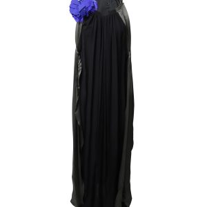Lanvin Flower Applique Evening Kleid aus schwarzer Seide 7748725047356