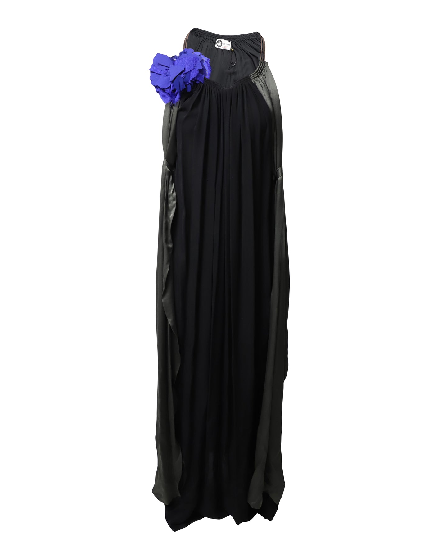 Lanvin Flower Applique Abendkleid aus schwarzer Seide