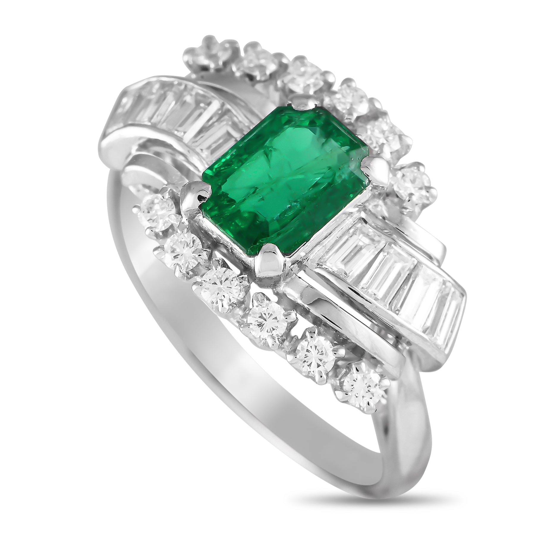 Mikimoto Platin 0.65ct Diamant und Emerald Ring MK05 -080724