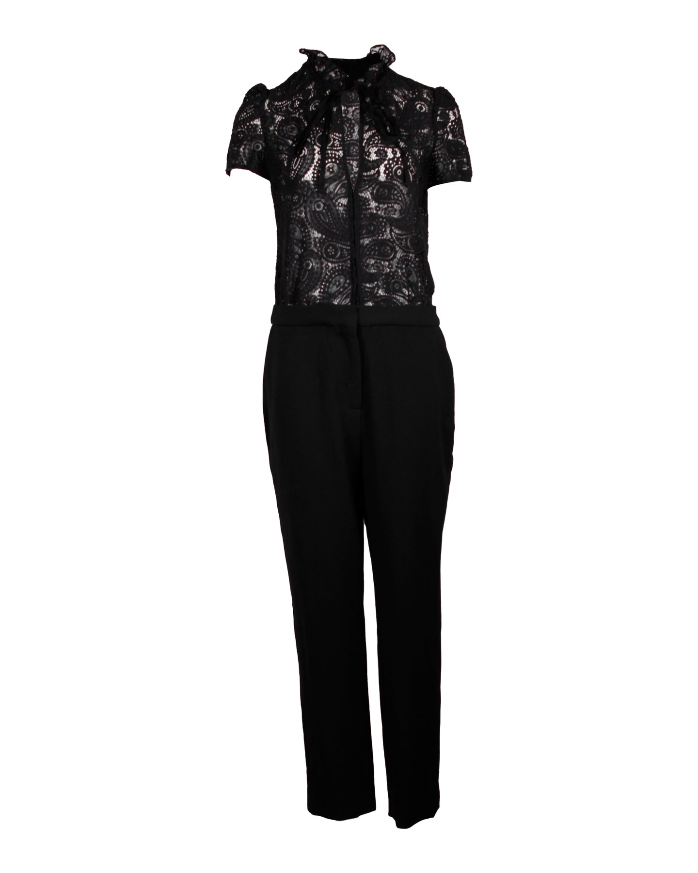 Maje Palilo Spitze Jumpsuit aus schwarzer Baumwolle