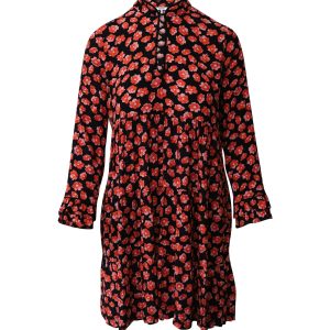 Ganni Lindale Blumenmuster Minikleid in schwarz und rot Viskose