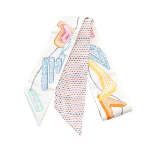 Hermes Chevalo Scope Neon Twilly Seidenschal Leinwand Schal