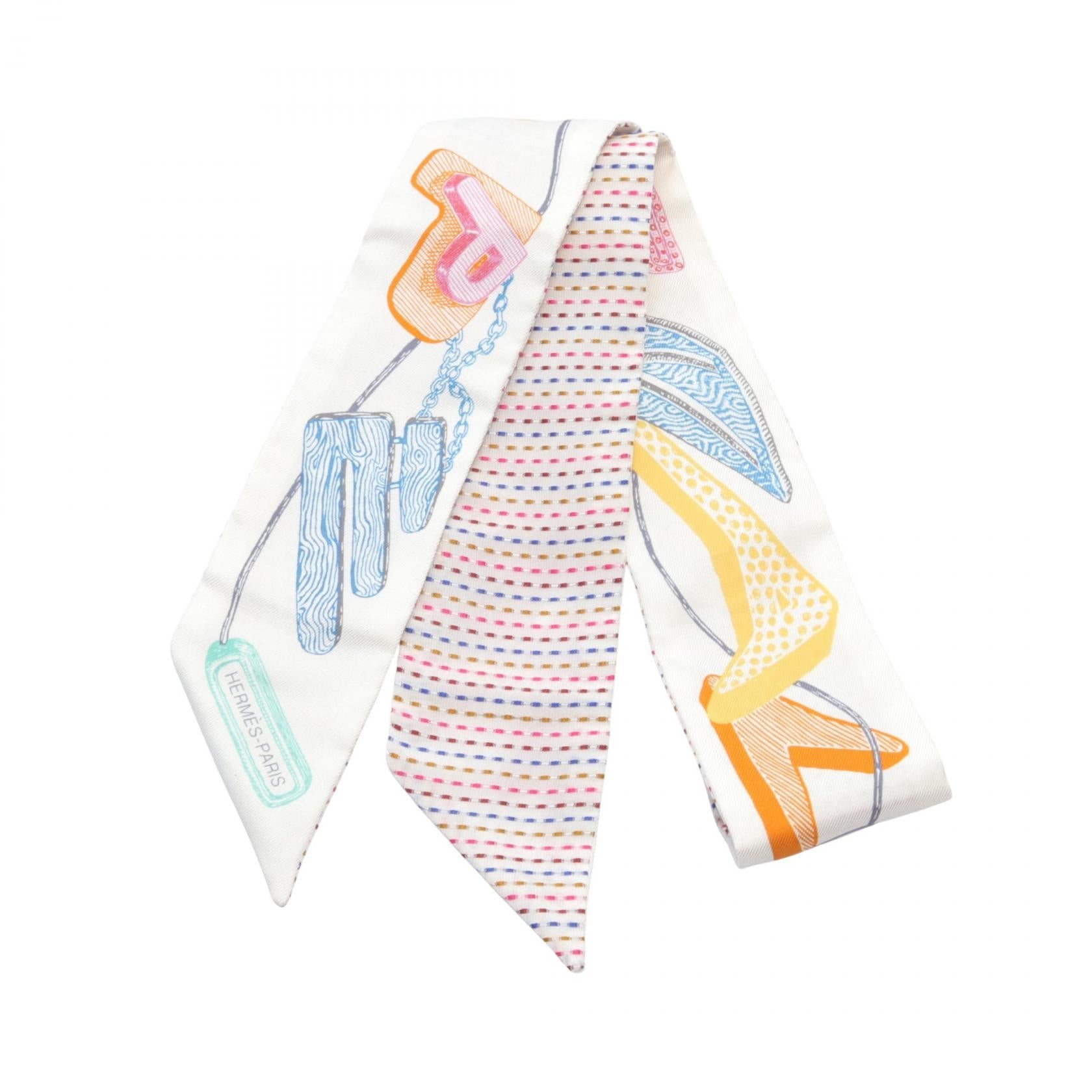 Hermes Chevalo Scope Neon Twilly Seidenschal Leinwand Schal