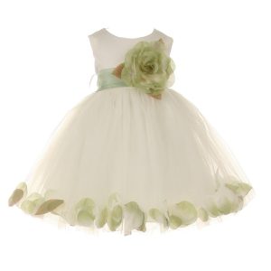 Baby Mädchen Elfenbein Salbei Blütenblatt verziert Satin Tüll Blumenmädchen Kleid 6-24M