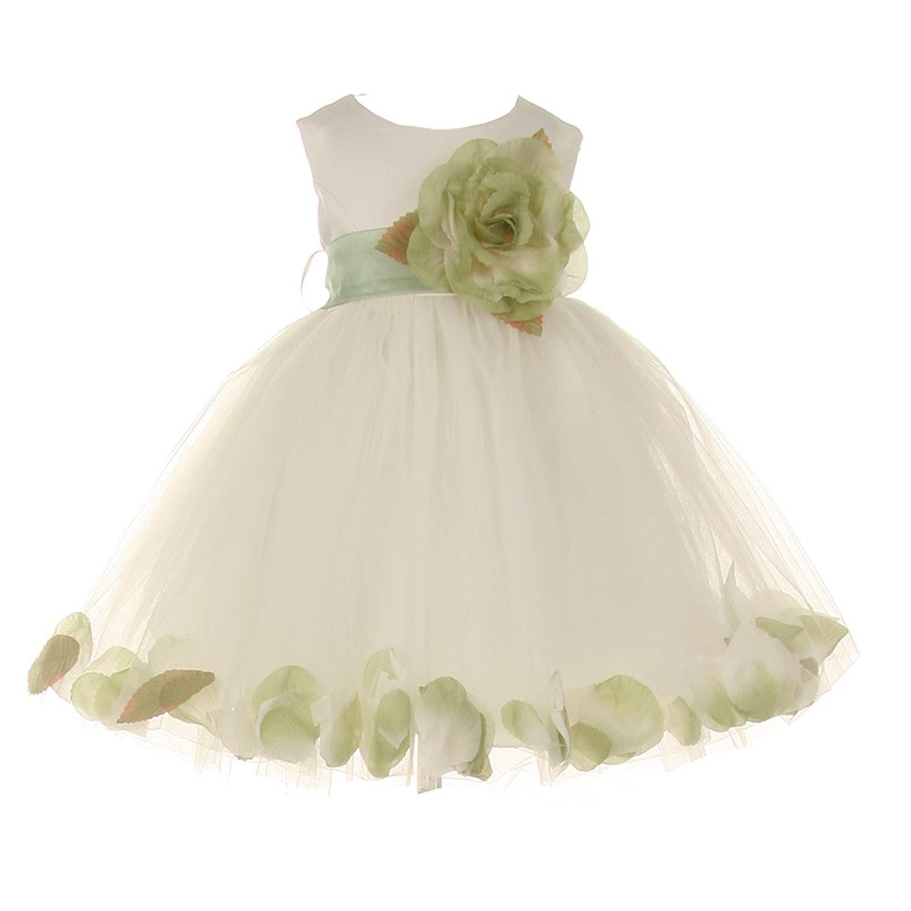 Baby Mädchen Elfenbein Salbei Blütenblatt verziert Satin Tüll Blumenmädchen Kleid 6-24M
