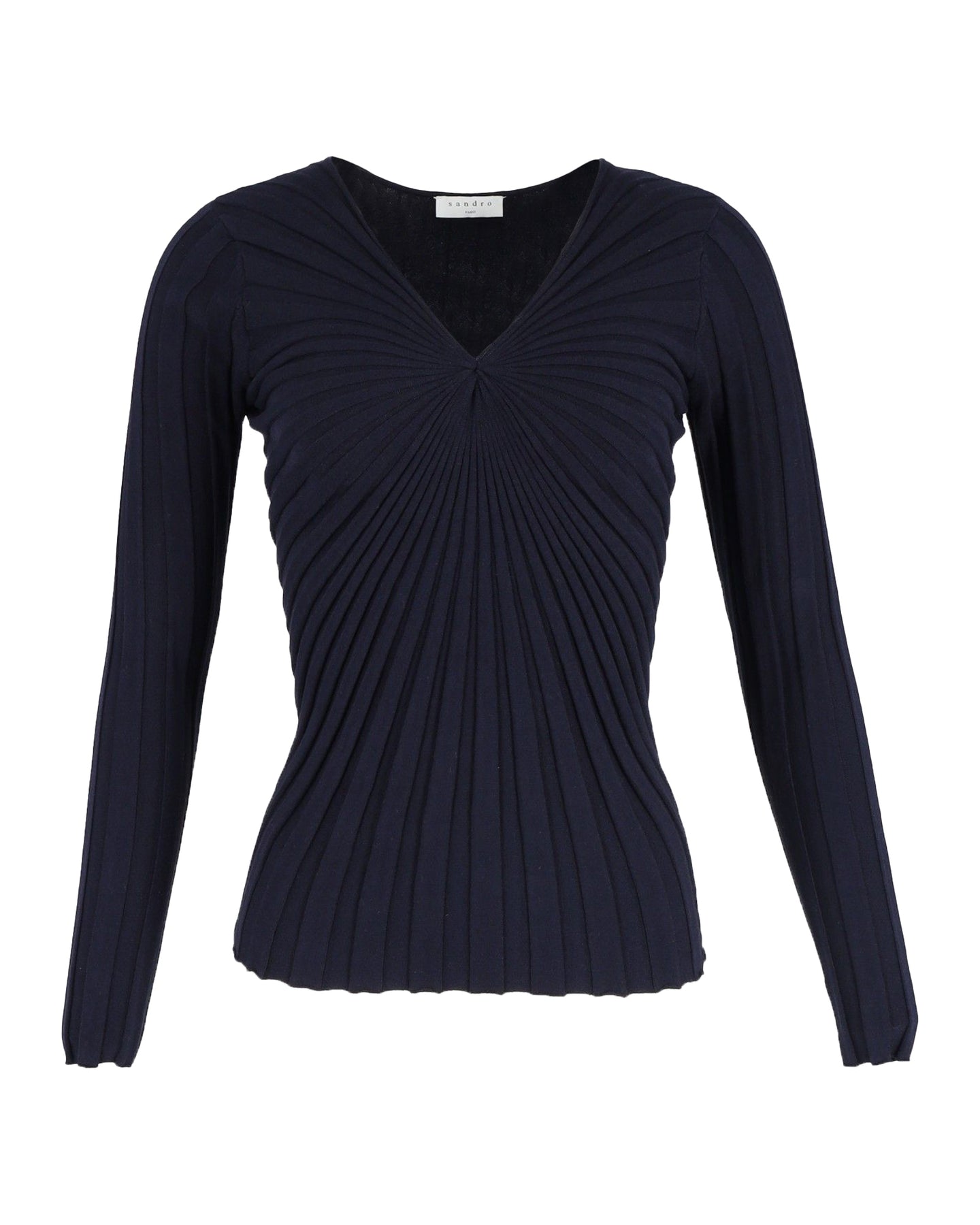 Sandro Justine Strickpullover mit V-Ausschnitt aus dunkelblauer Baumwolle
