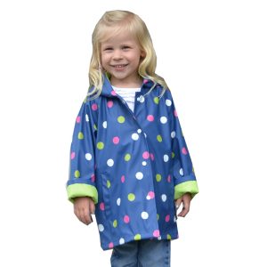 kleine Mädchen Marine glänzend Polka gepunkteten Print trendigen Regenmantel 1T-6
