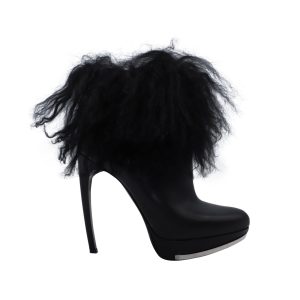 Alexander McQueen Pelz Besatz Stiefeletten aus schwarzem Leder