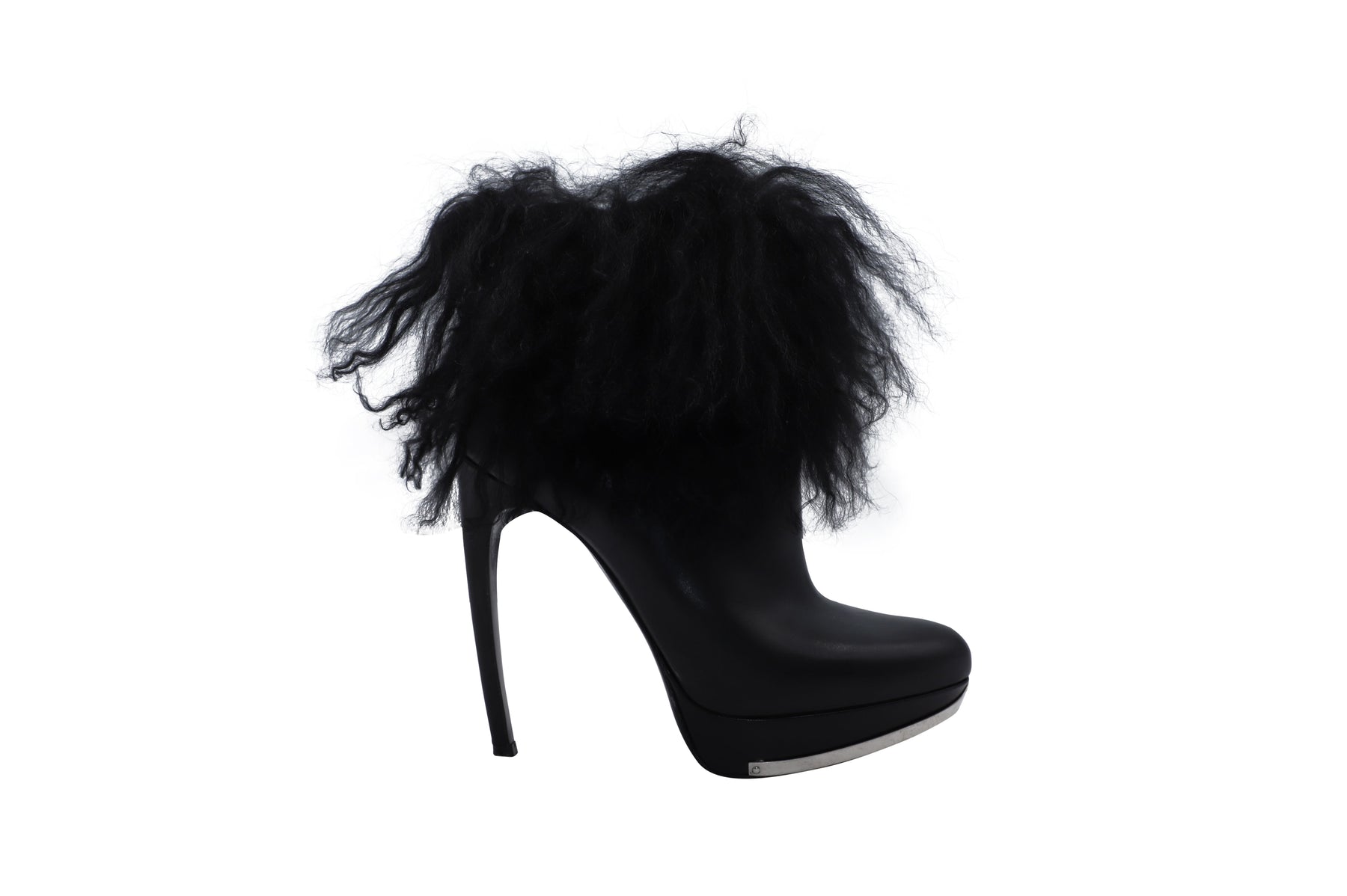 Alexander McQueen Pelz Besatz Stiefeletten aus schwarzem Leder