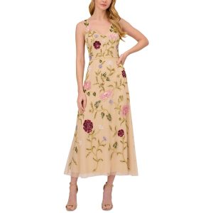 Perlen V-Ausschnitt Midikleid