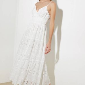 LUMINOUS BLISS gewebte Lochstickerei Midikleid