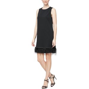 Embellished Feather Trim Shift Kleid