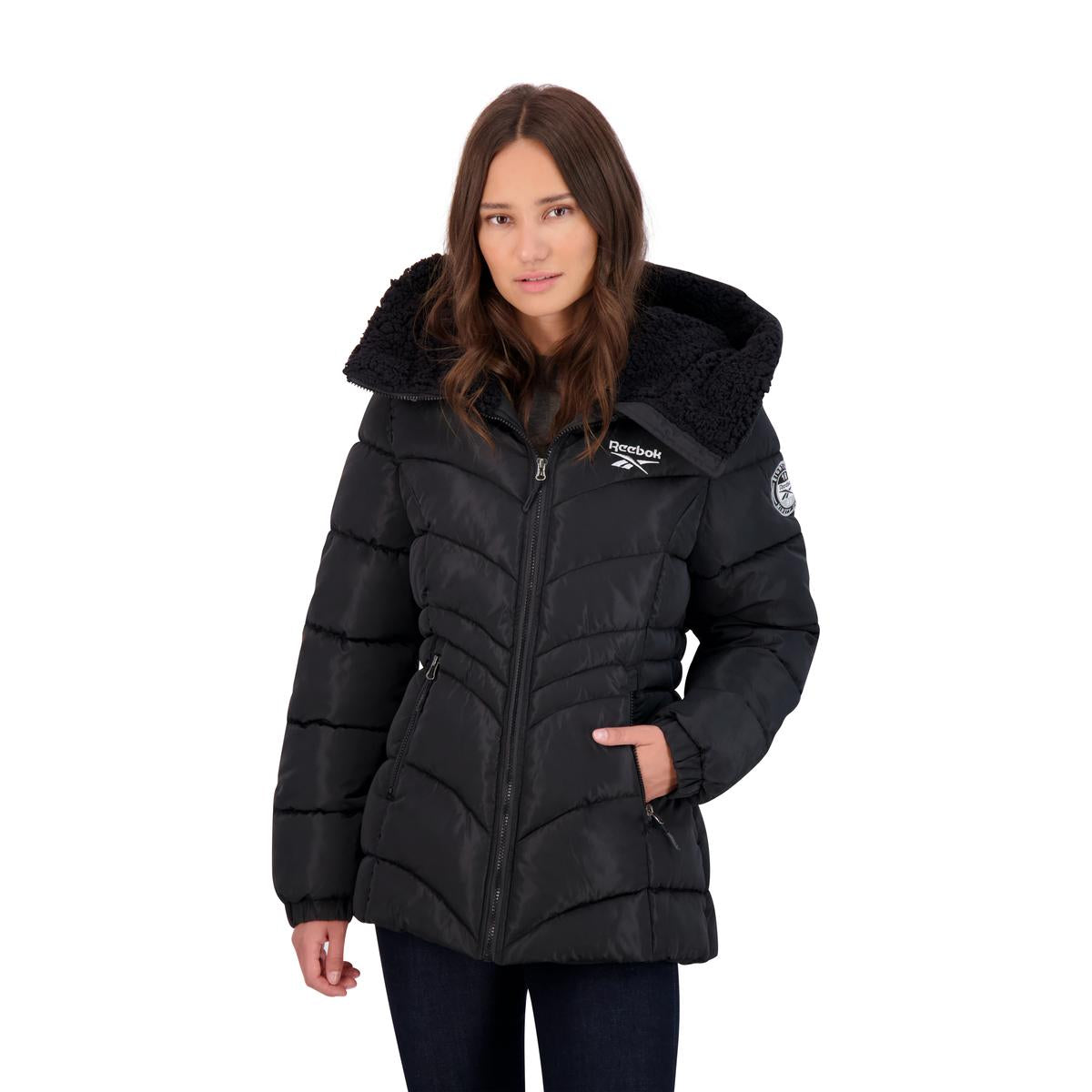 Puffer Mantel für Damen-warme Winterjacke mit Sherpa gefütterter Kapuze