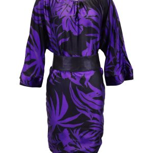Armani Collezioni Bedrucktes Kleid mit Gürtel in violetter Seide