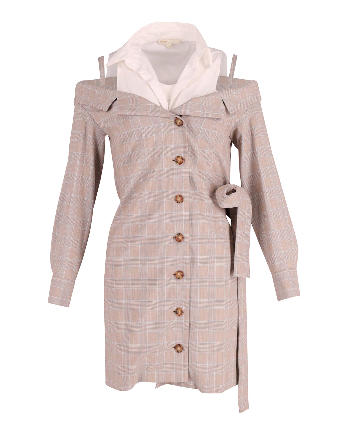 Maje Trompe-l'oeil Hemdkleid aus Beige Polyester